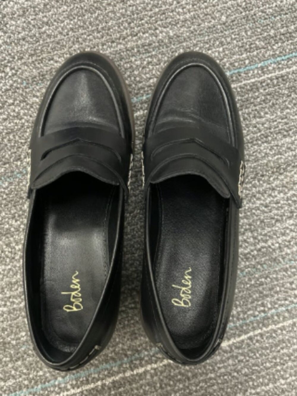 Boden Black Leather Block Heel Penny Loafers Crepe Sole Size 37